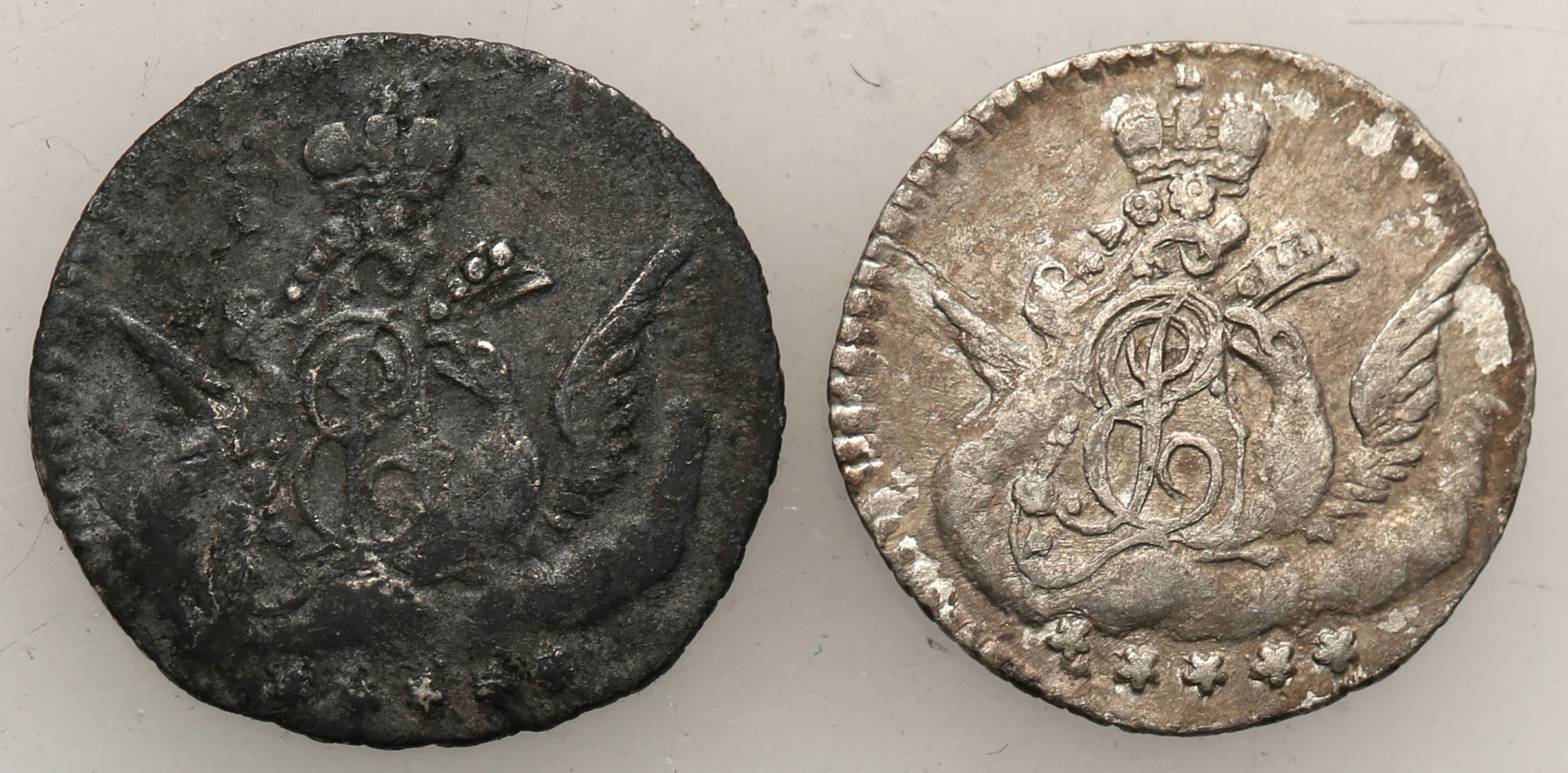 Rosja. Elżbieta 5 kopiejek 1757, 1758 СПБ, Petersburg, zestaw 2 monet